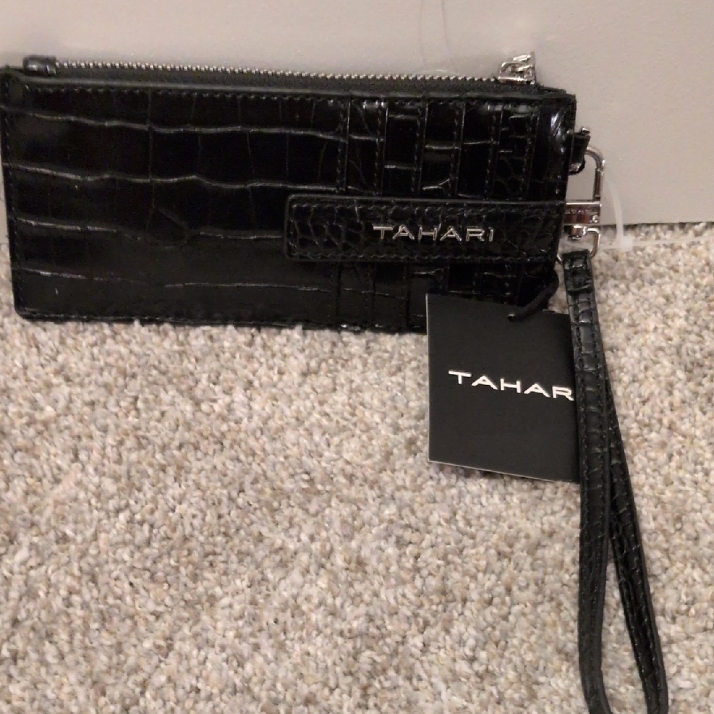 NWT Tahari Black Croc-Pattern Wristlet